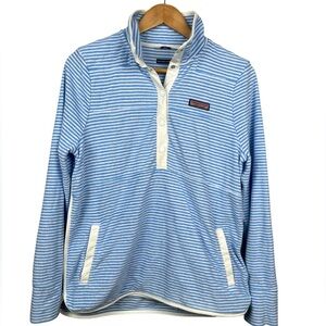 VINEYARD VINES Shep Shirt Blue Stripe Terry Quarter Snap Mock Neck Pullover Med